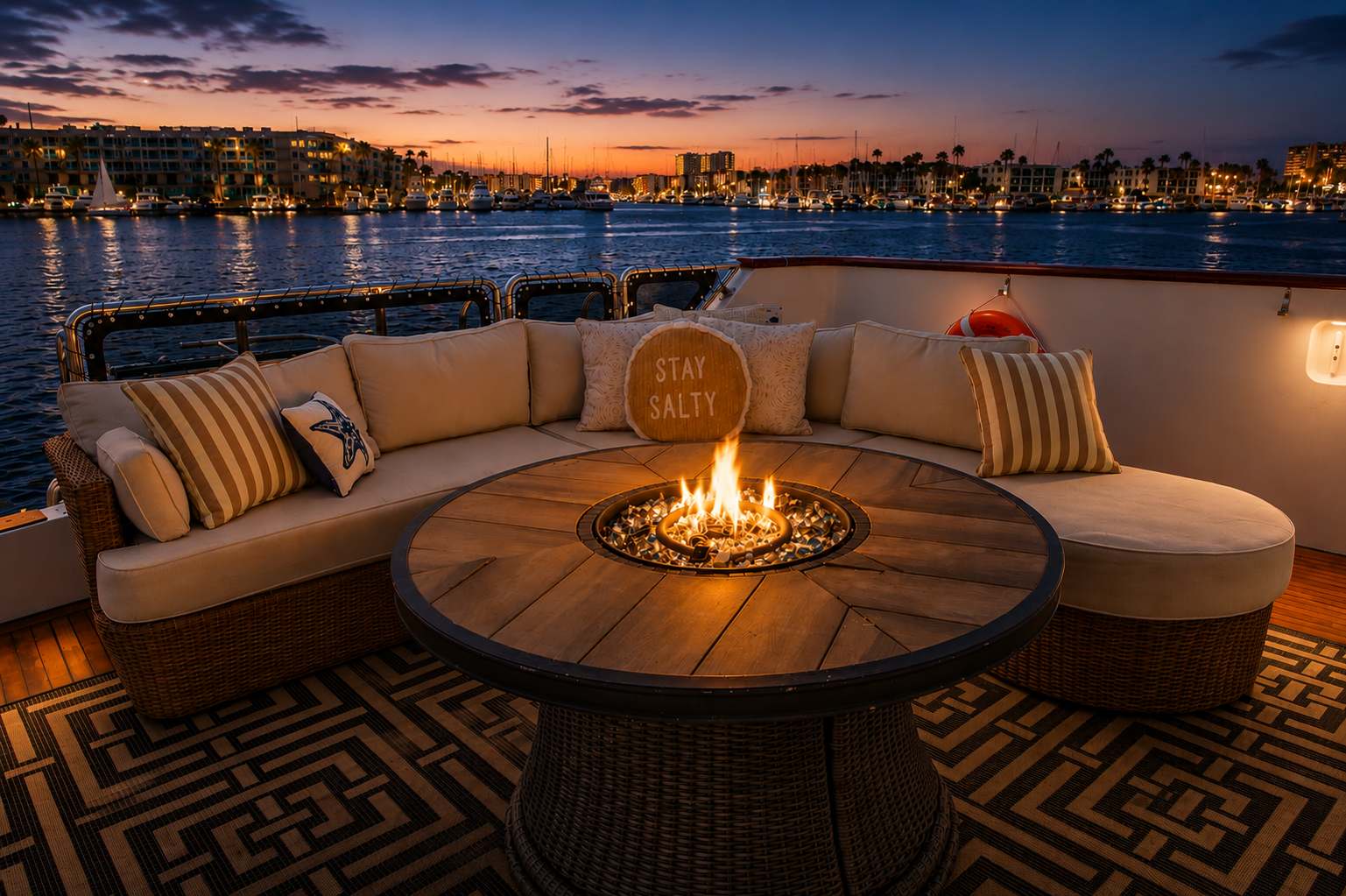 Upper deck firepit — night